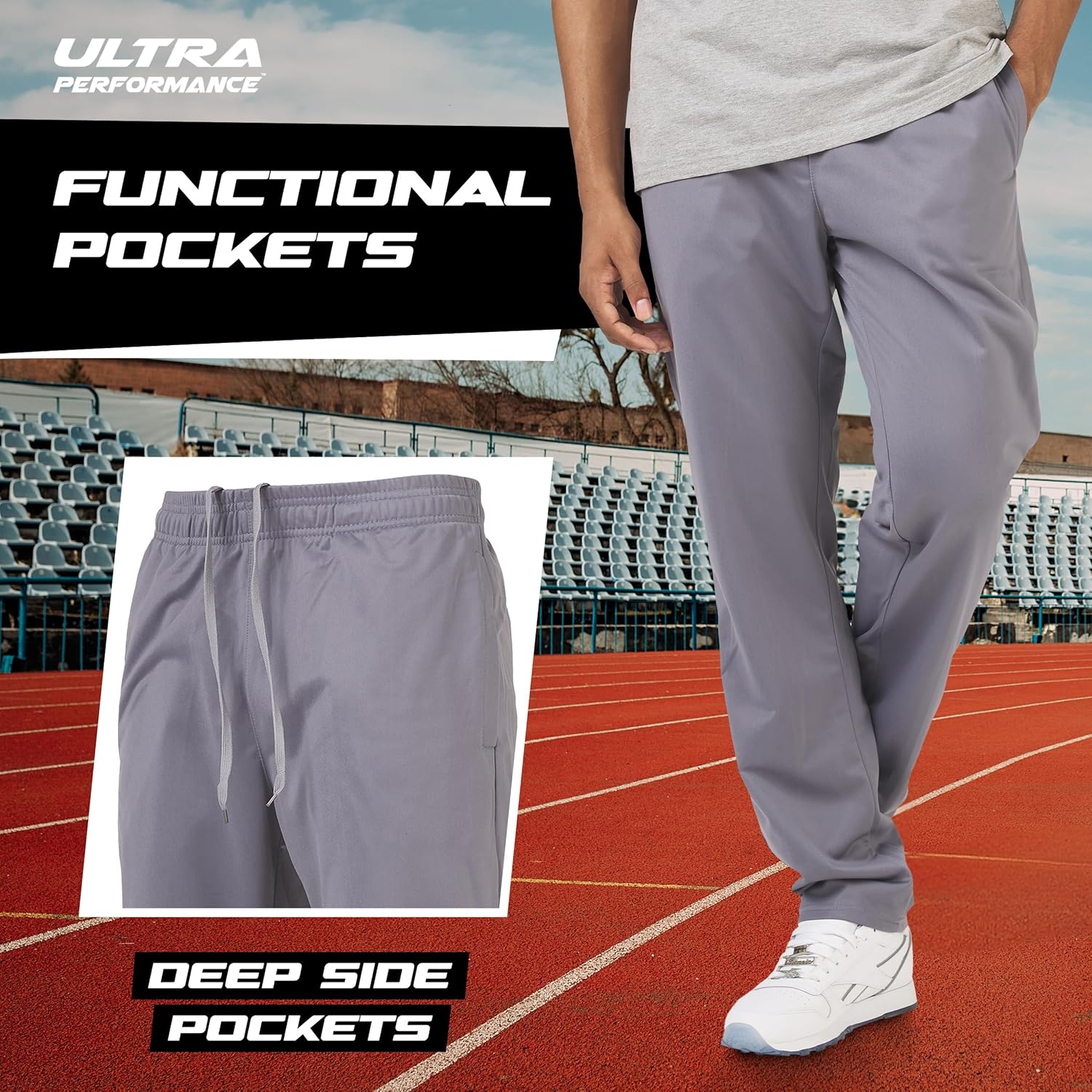 Ultra Performance 3 Pack Mens Athletic Open Bottom Sweatpants Active Track Pants Casual Tricot Wide Leg Sweat Pants for Men - Image 3
