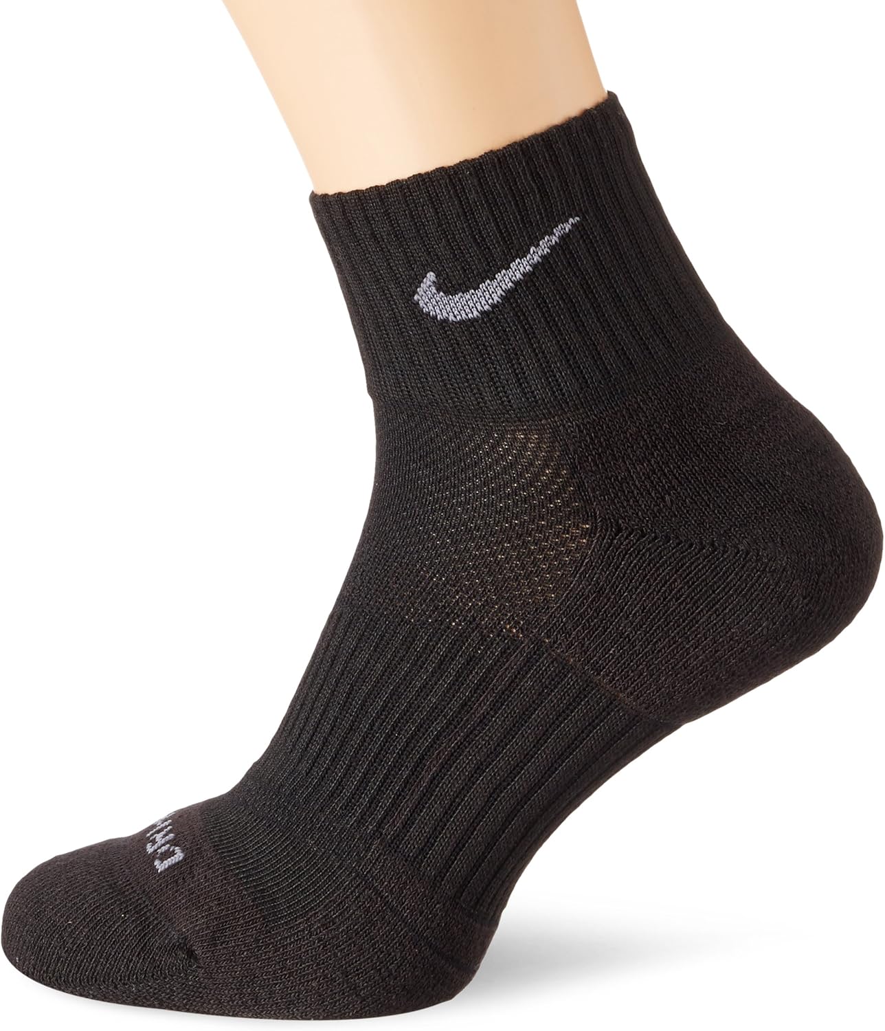 Nike Dri-FIT Cushion Quarter 3 Pack Black/Flint Grey LG (Men's Shoe 8-12, Women's Shoe 10-13)
