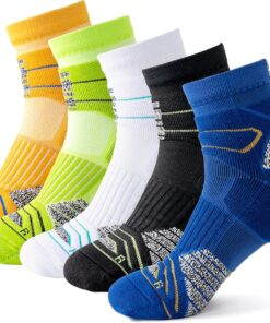 Performance Sports Socks 5-Pack - Shock-Absorbing Anti-Slip Ankle Socks with Breathable Cotton Blend for Running, Gym, Basketball & Daily Wear