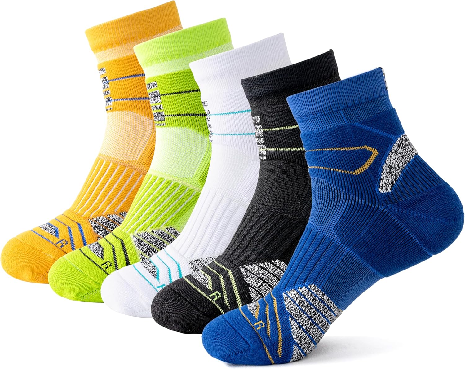 Performance Sports Socks 5-Pack - Shock-Absorbing Anti-Slip Ankle Socks with Breathable Cotton Blend for Running, Gym, Basketball & Daily Wear