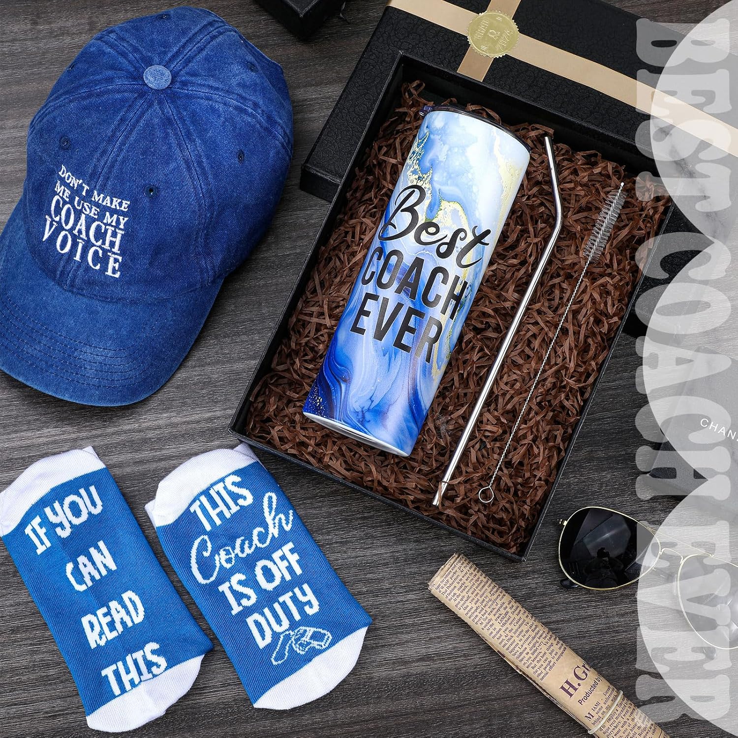 3 Pcs Coach Gift for Men Best Coach Ever Thank You Christmas Appreciation Gift Tumbler Sock Hat for Men Women Birthday Volleyball Soccer Baseball Football Basketball Tennis Swim Golf(Blue) - Image 4