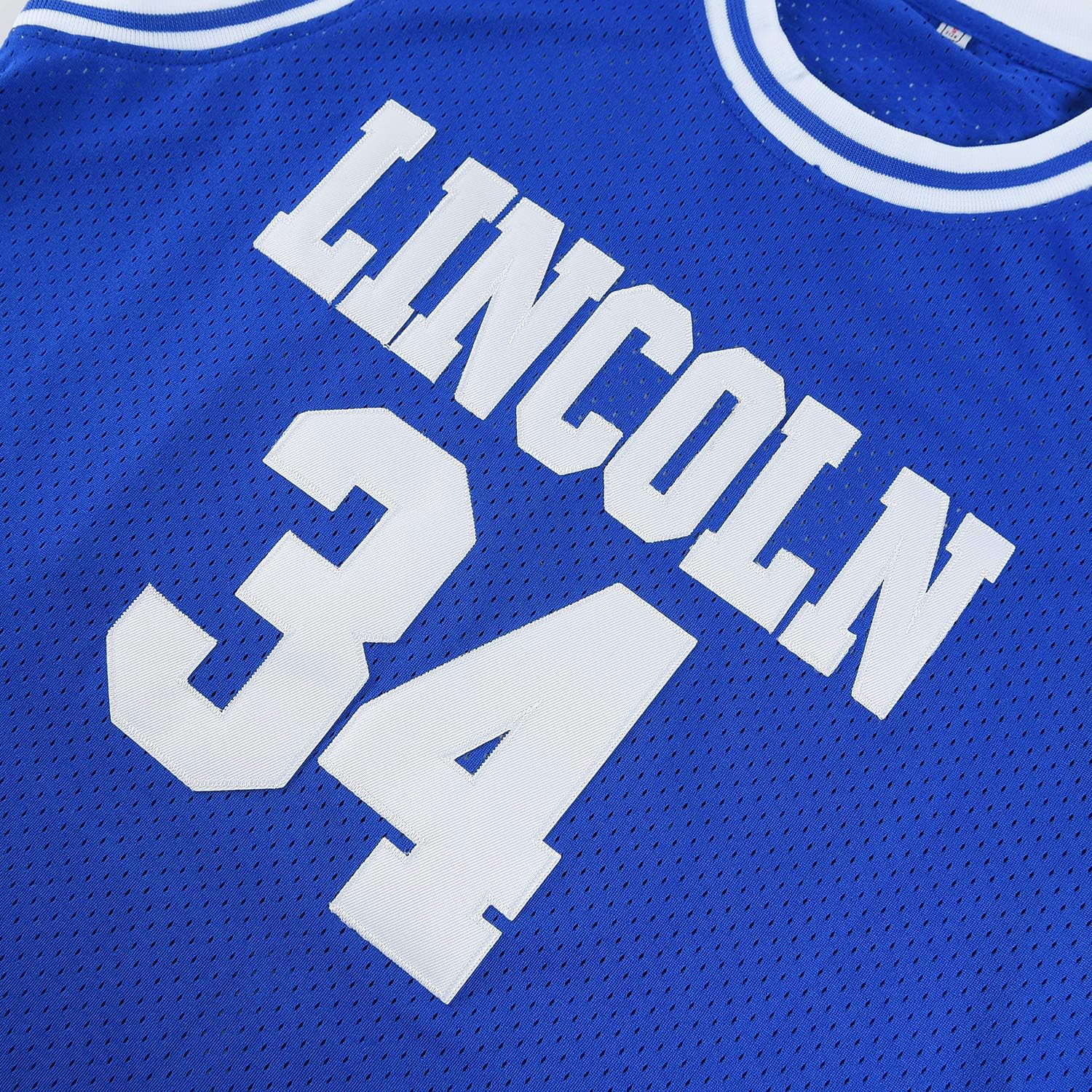 Mens Lincoln #34 Jesus Shuttlesworth High School Movie Basketball Jersey for Adult White/Blue - Image 5