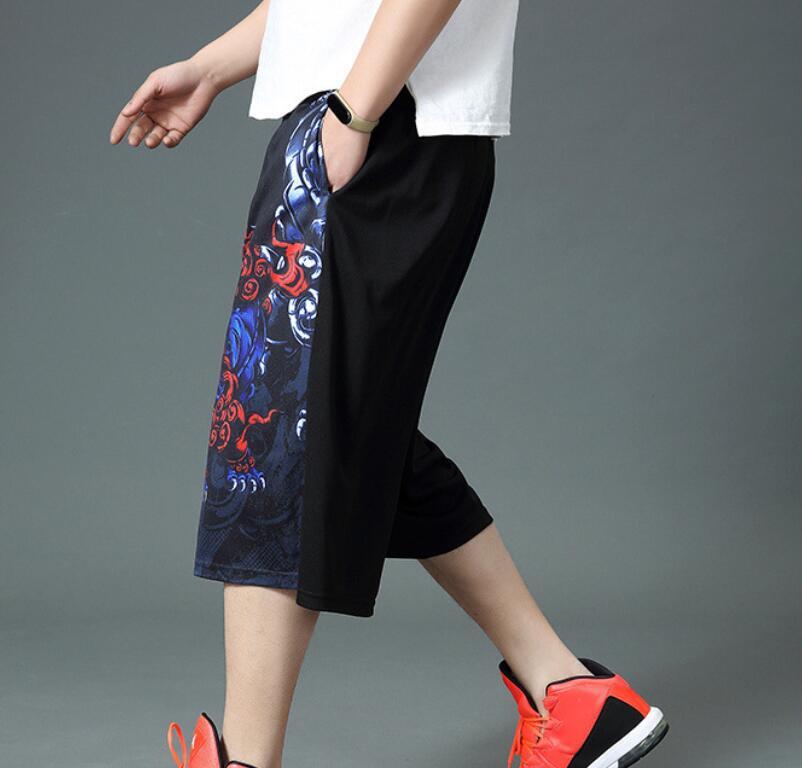 Men's Black Printed Wide Leg Summer Breathable Sports Basketball Shorts Elastic - Image 3