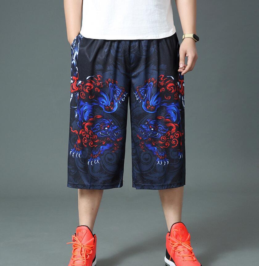 Men's Black Printed Wide Leg Summer Breathable Sports Basketball Shorts Elastic