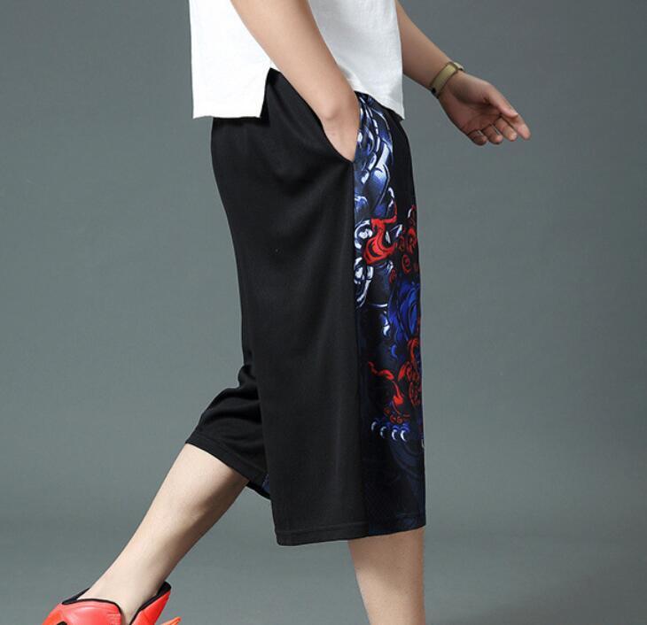 Men's Black Printed Wide Leg Summer Breathable Sports Basketball Shorts Elastic - Image 4