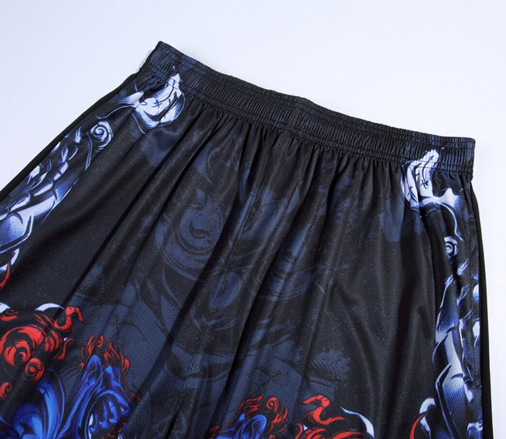 Men's Black Printed Wide Leg Summer Breathable Sports Basketball Shorts Elastic - Image 6