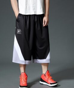 Men's Wide Leg Basketball Shorts Breathable Quick Dry Plus Size Black