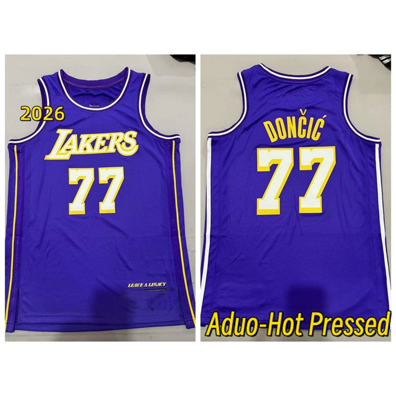 2026 Men's basketball NBA Los Angeles Lakers #77 Luka Doncic purple city edition Hot pressed jerseys - Image 3
