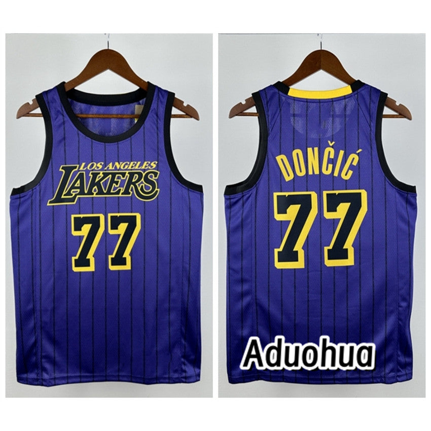 2026 Men's basketball NBA Los Angeles Lakers #77 Luka Doncic purple city edition Hot pressed jerseys - Image 8