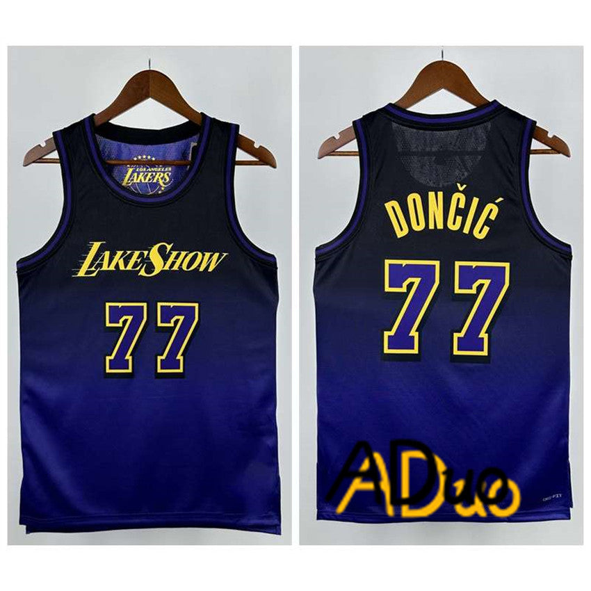 2026 Men's basketball NBA Los Angeles Lakers #77 Luka Doncic purple city edition Hot pressed jerseys - Image 7