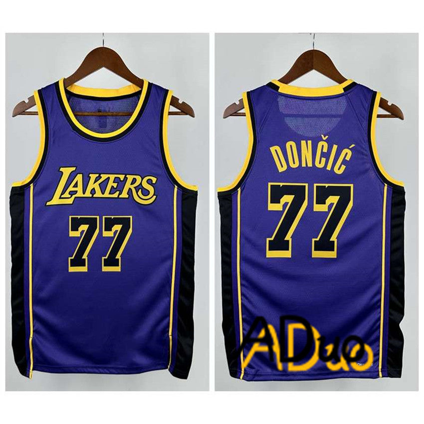 2026 Men's basketball NBA Los Angeles Lakers #77 Luka Doncic purple city edition Hot pressed jerseys - Image 6